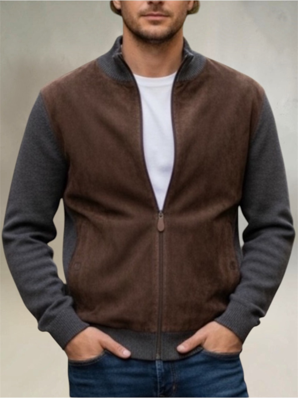 SCOTT BARBER HYBRID Cardigan Wool Suede Size XL Italy